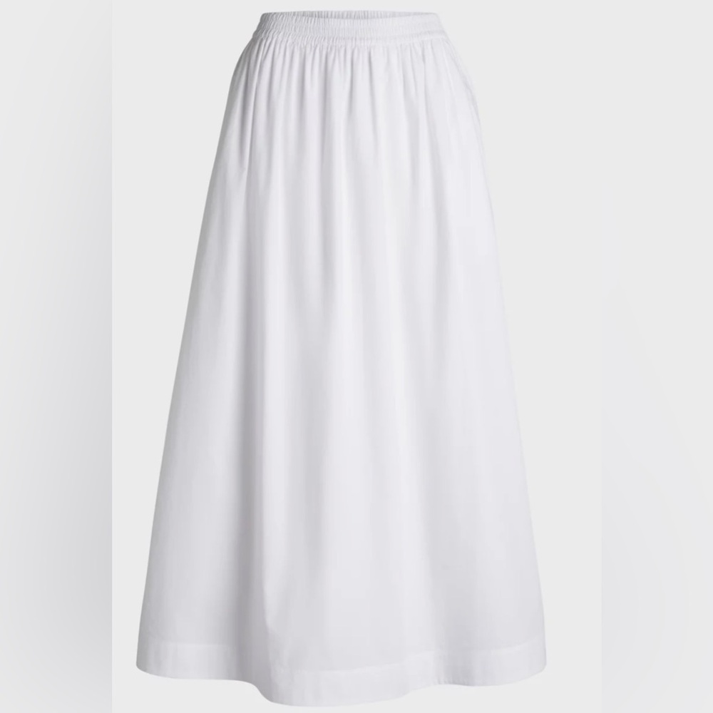 BOSS - ELASTICATED-WAIST MAXI SKIRT IN COTTON POPLIN WHITE - PREOWNED
